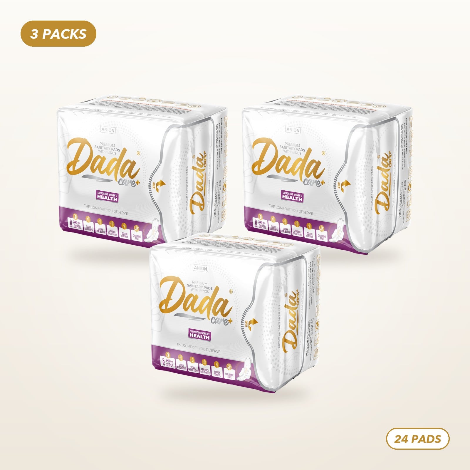 Dadacare Heavy Flow Pads with Wings 340mm â 3 Pack