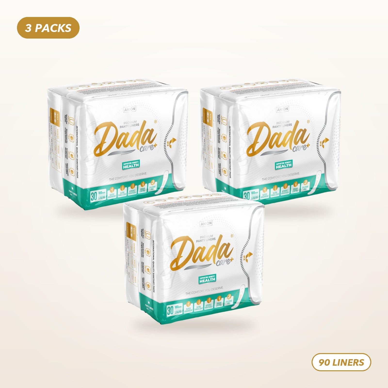 Dadacare Panty Liners with Anion 180mm â 3 Pack